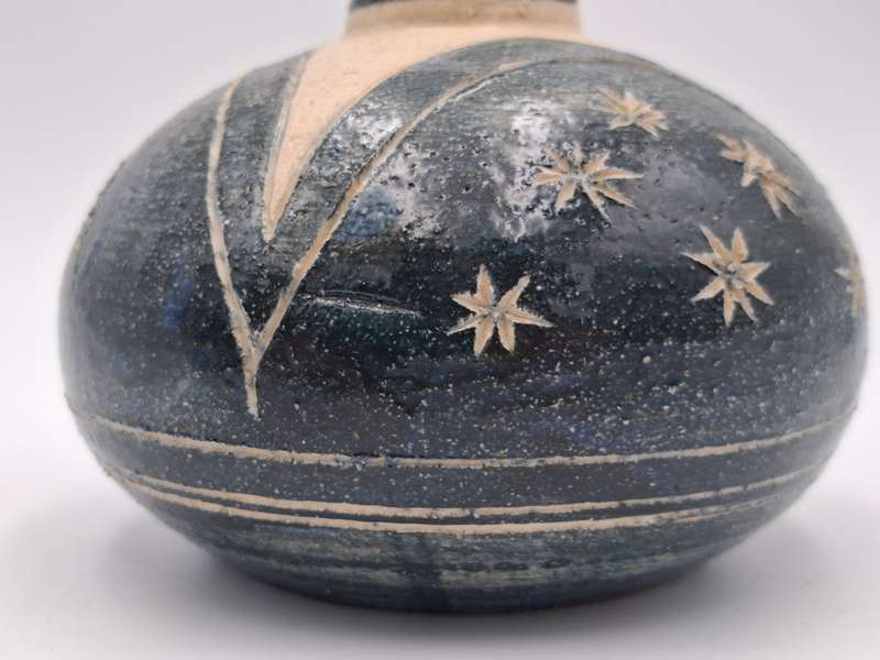 Vintage Small Round Pottery Vase - Part Glazed - Beautiful Handmade Piece