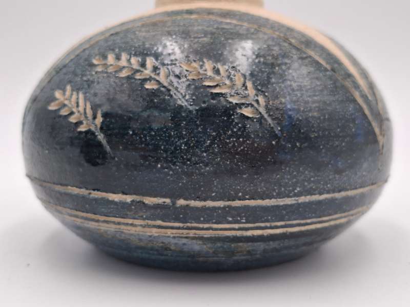 Vintage Small Round Pottery Vase - Part Glazed - Beautiful Handmade Piece