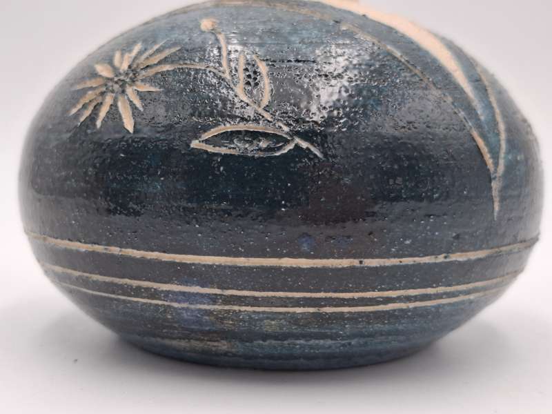 Vintage Small Round Pottery Vase - Part Glazed - Beautiful Handmade Piece