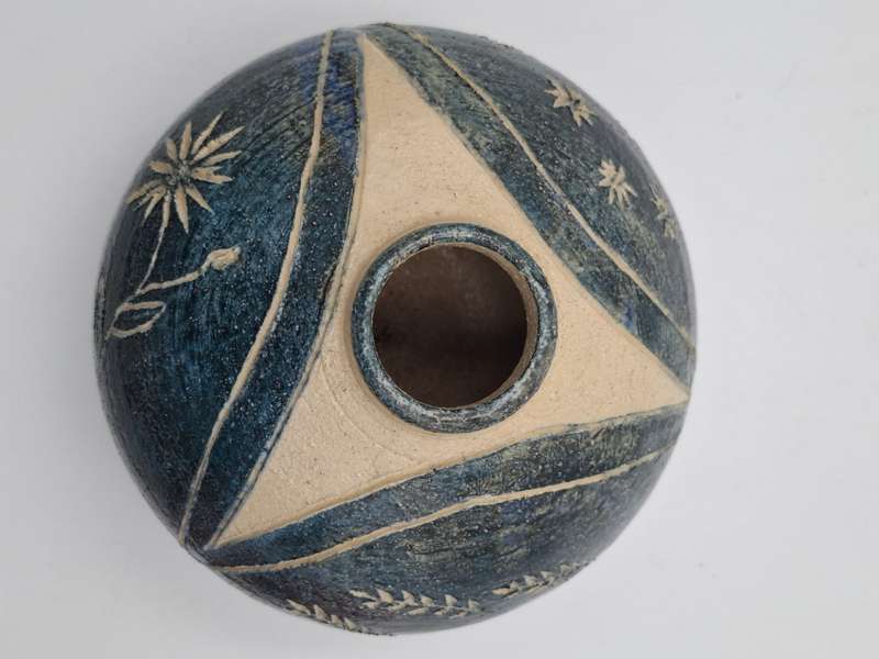 Vintage Small Round Pottery Vase - Part Glazed - Beautiful Handmade Piece