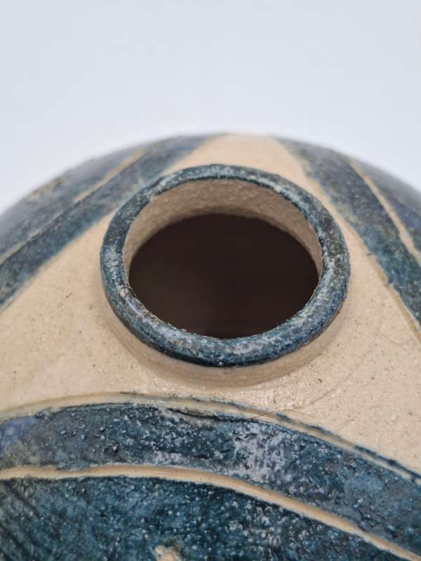 Vintage Small Round Pottery Vase - Part Glazed - Beautiful Handmade Piece