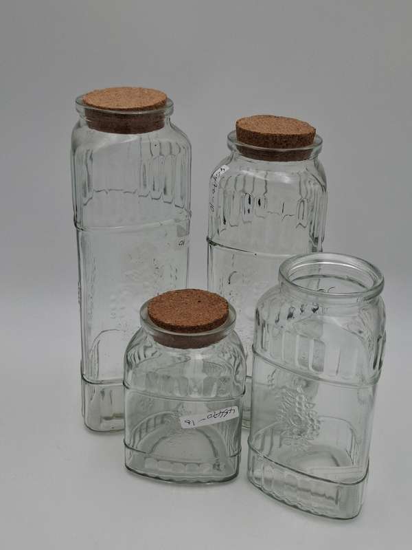 Glass Triangle Tube Shape Storage Jars with Cork Lids - 4 Jars in ascending height