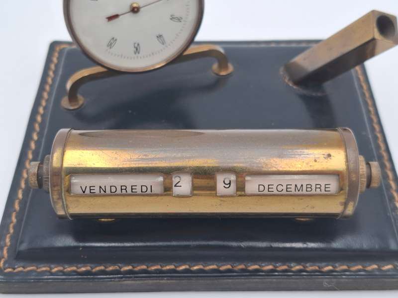 Vintage Leather Desktop French Calendar with Pen Holder