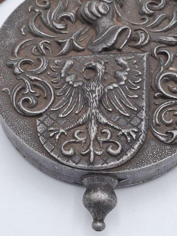Antique Rare Pewter Gun Powder Flask with Ornate Knight Eagle - In Impeccably Condition