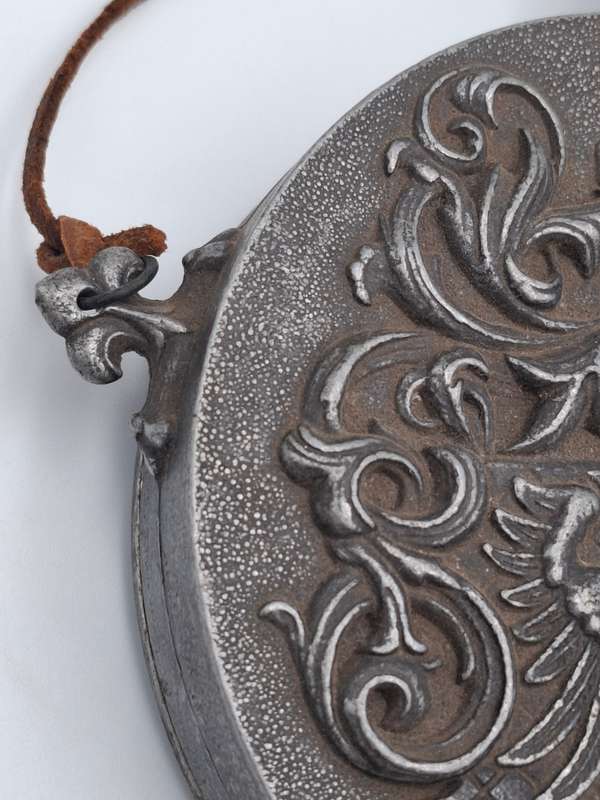 Antique Rare Pewter Gun Powder Flask with Ornate Knight Eagle - In Impeccably Condition