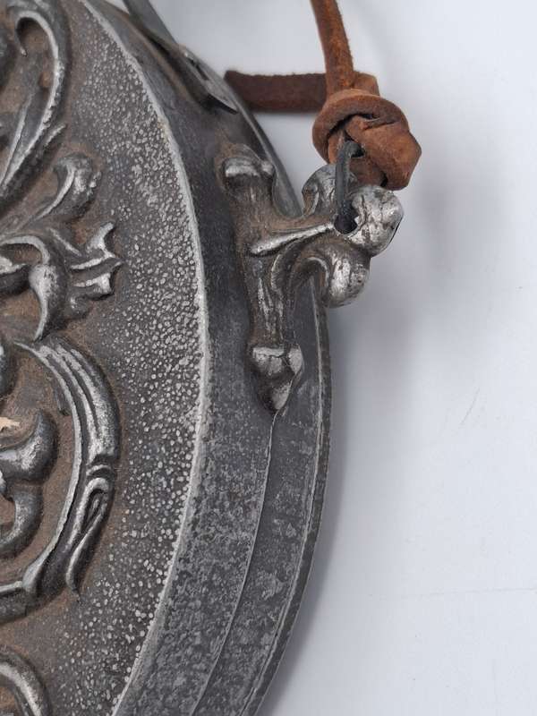 Antique Rare Pewter Gun Powder Flask with Ornate Knight Eagle - In Impeccably Condition
