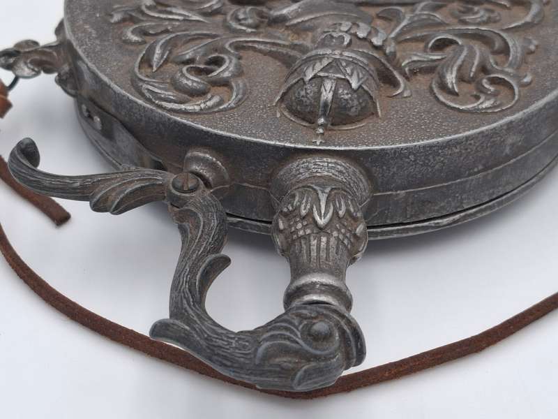 Antique Rare Pewter Gun Powder Flask with Ornate Knight Eagle - In Impeccably Condition