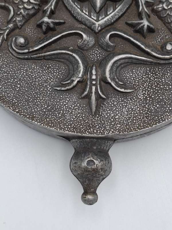 Antique Rare Pewter Gun Powder Flask with Ornate Knight Eagle - In Impeccably Condition