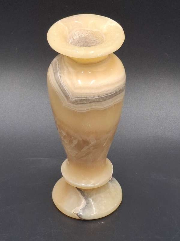 Vintage Egyptian Alabaster Vase - Hand carved - Beautiful with Milky Appearance & Unique Veining