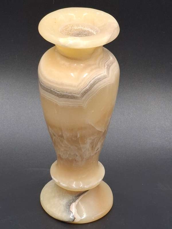 Vintage Egyptian Alabaster Vase - Hand carved - Beautiful with Milky Appearance & Unique Veining