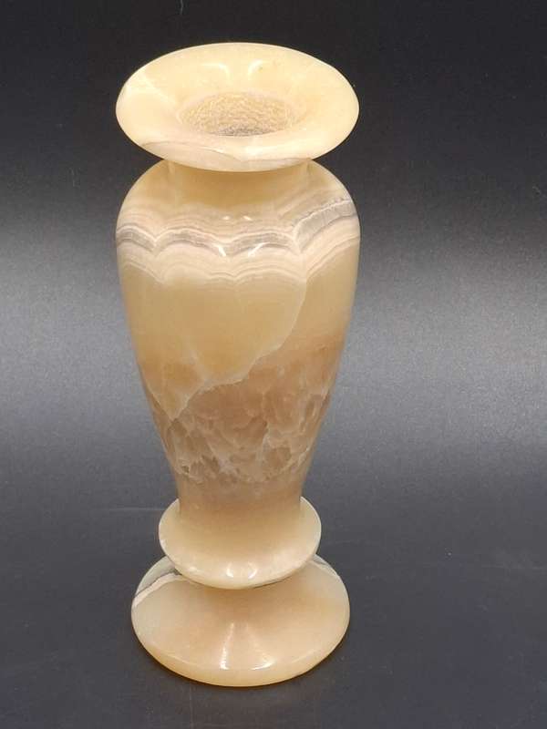 Vintage Egyptian Alabaster Vase - Hand carved - Beautiful with Milky Appearance & Unique Veining