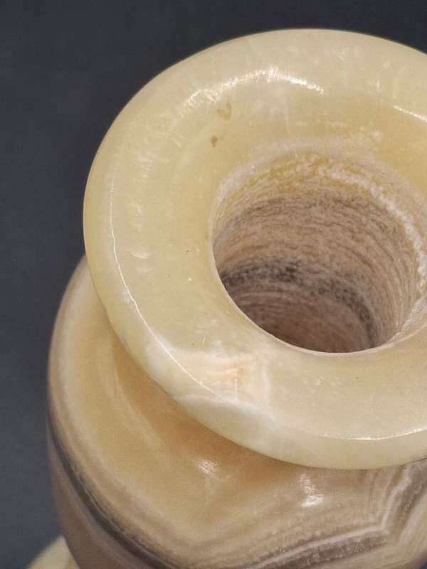Vintage Egyptian Alabaster Vase - Hand carved - Beautiful with Milky Appearance & Unique Veining