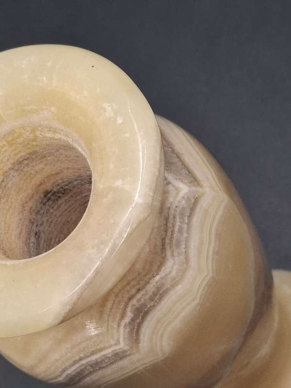 Vintage Egyptian Alabaster Vase - Hand carved - Beautiful with Milky Appearance & Unique Veining