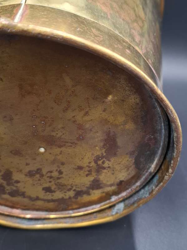 Vintage Brass Ice Bucket with a Delft Style Blue & White Ceramic Handle - Lion's Head detail