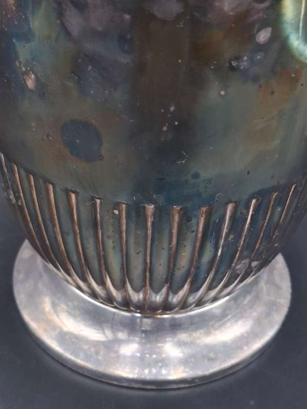 Vintage Silver Plated Ice Bucket with Round Handles and Fluted Pattern on Base