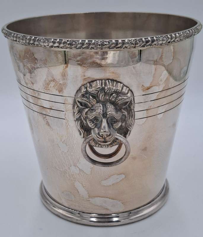 Vintage PH Vogel & Co Silver Plated Champagne Cooler - Detailed Lion's Head Ring Handles
