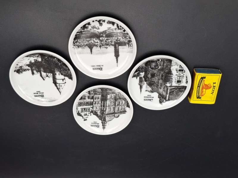 4 x Vintage Mini Porcelain Plates manufactured in Germany - featuring historical buildings in Duren