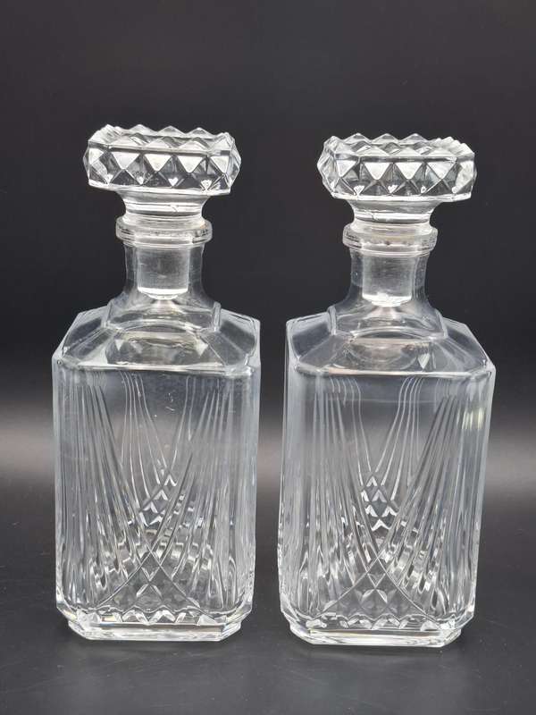 Pair of Vintage French Lead Crystal Decanters with Stoppers - Sophisticated & Functional