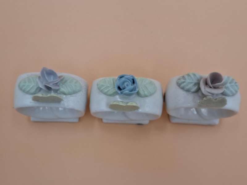 Vintage Floral Porcelain Napkins x 9 - Floral Design - Blue Pink Yellow
