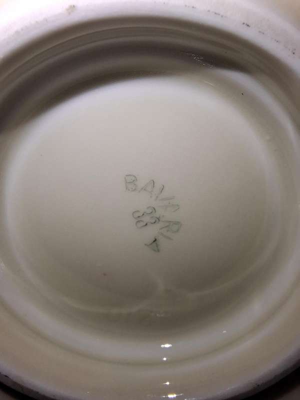 Vintage Bavaria Porcelain Gravy Boat on attached Underplate with Gold Trim & Pink Flowers