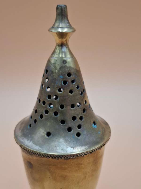 Vintage Pair of Brass Condiment Shakers with Plastic Inners