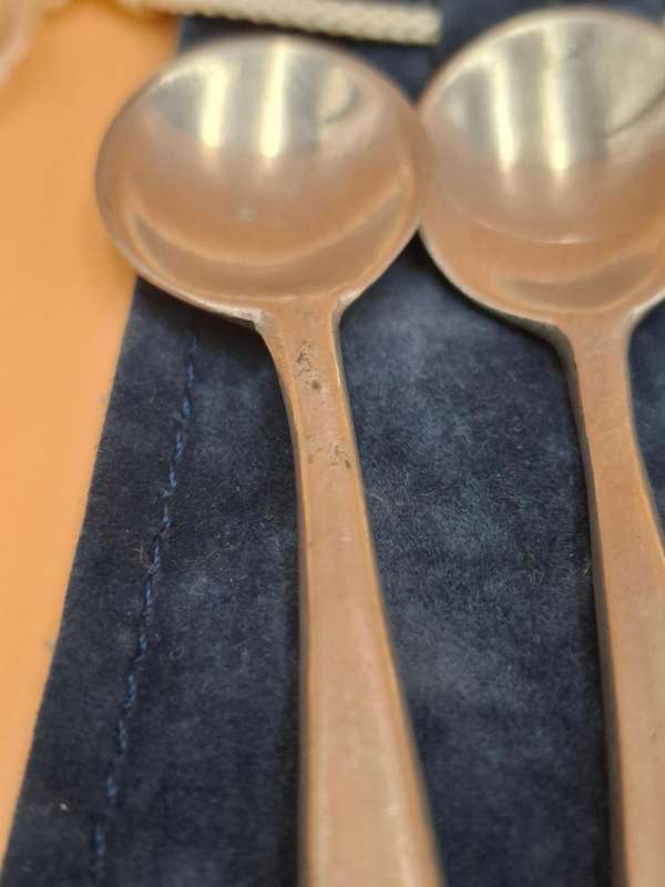 6x Vintage Marked "Manx Cat 94°" Small Silver Round Head Spoons - Sugar/Salt - Beautiful (1 damaged)