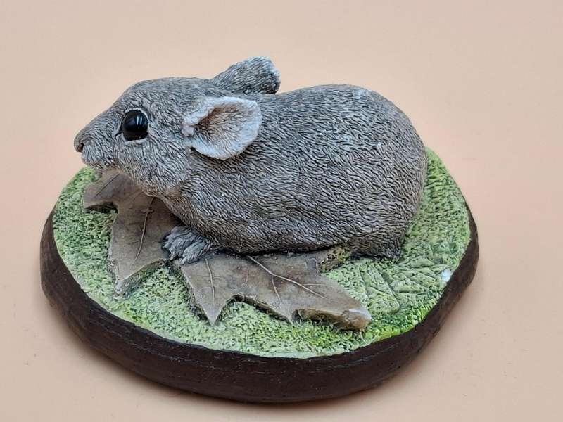 Vintage Hand Painted Resin Sculpture of a Field Mouse - Artist James Kendall King c.1980 to 1989