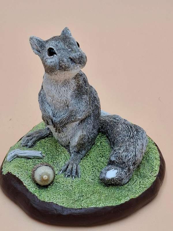 Vintage Hand Painted Resin Sculpture of a Squirrel - Artist James Kendall King c. 1980 to 1989