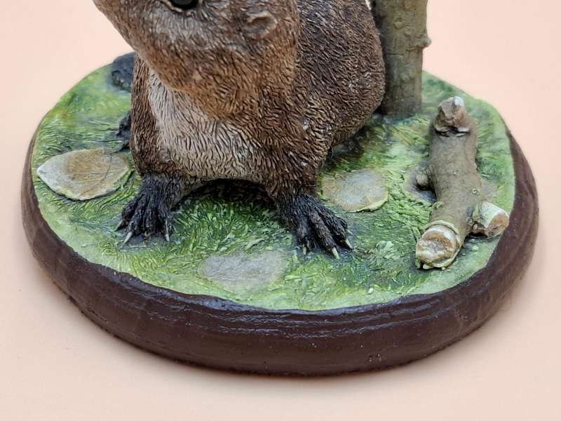 Vintage Hand Painted Resin Sculpture of a Beaver - Artist James Kendall King c. 1980 to 1989