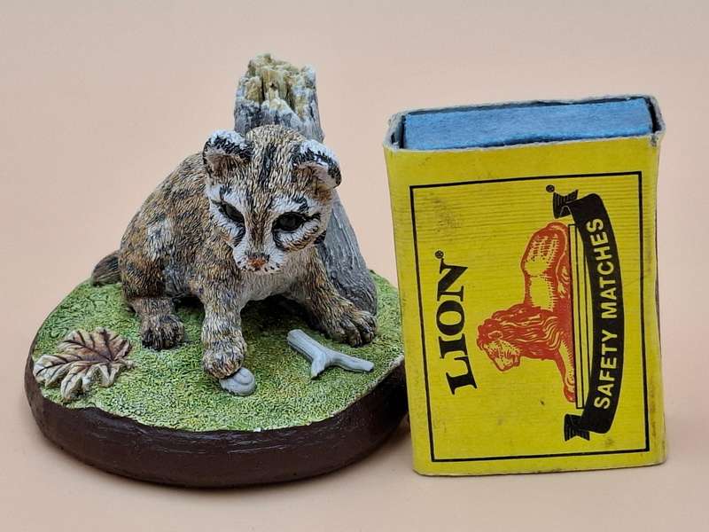 Vintage Hand Painted Resin Sculpture of a Bobcat - Artist James Kendall King c. 1980 to 1989