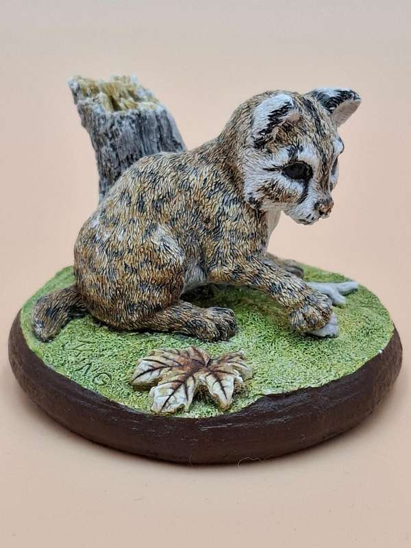 Vintage Hand Painted Resin Sculpture of a Bobcat - Artist James Kendall King c. 1980 to 1989