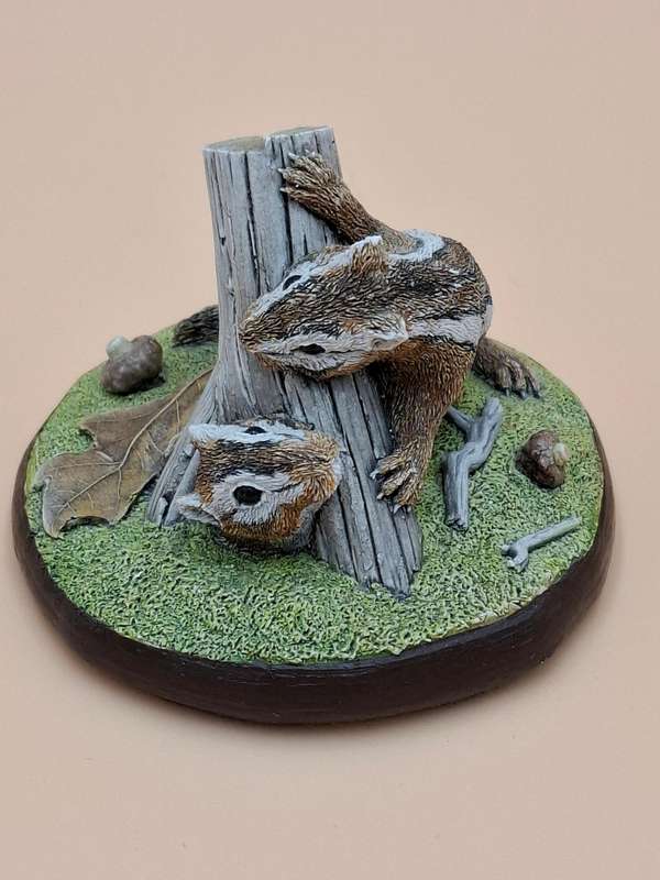 Vintage Hand Painted Resin Sculpture of a Pair of Chipmunks - Artist James Kendall King