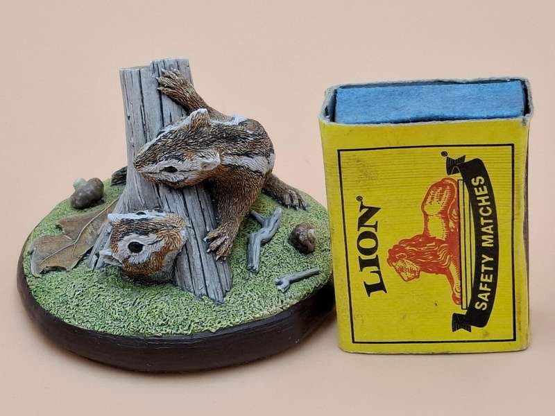 Vintage Hand Painted Resin Sculpture of a Pair of Chipmunks - Artist James Kendall King