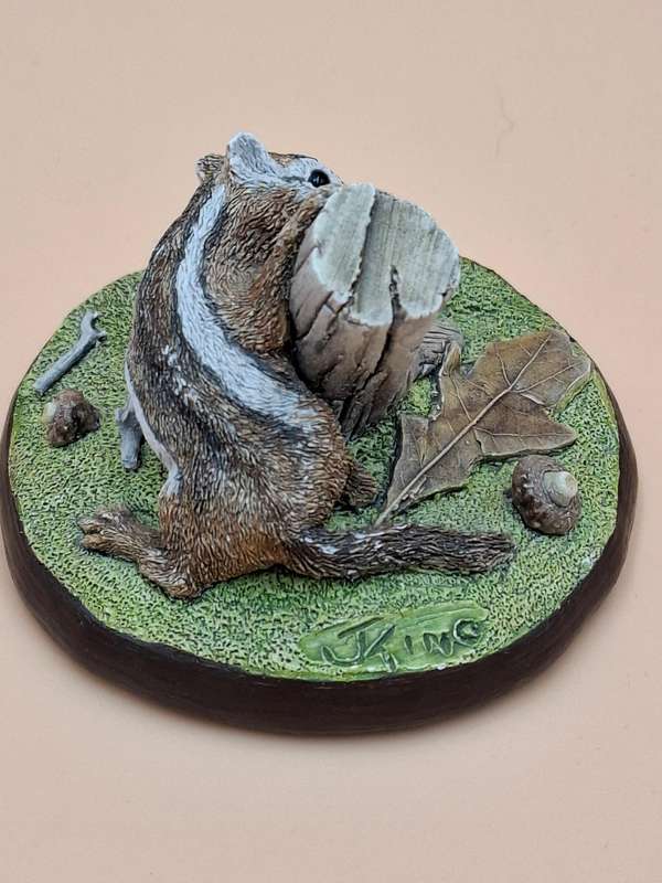 Vintage Hand Painted Resin Sculpture of a Pair of Chipmunks - Artist James Kendall King