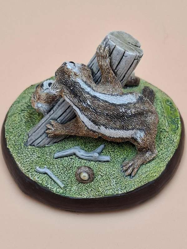 Vintage Hand Painted Resin Sculpture of a Pair of Chipmunks - Artist James Kendall King