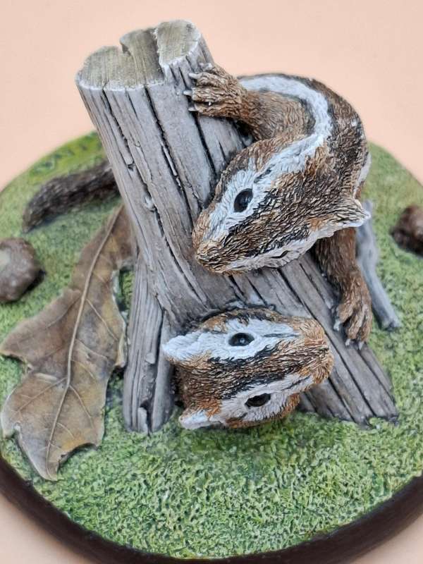 Vintage Hand Painted Resin Sculpture of a Pair of Chipmunks - Artist James Kendall King