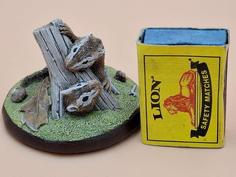 Vintage Hand Painted Resin Sculpture of a Pair of Chipmunks - Artist James Kendall King