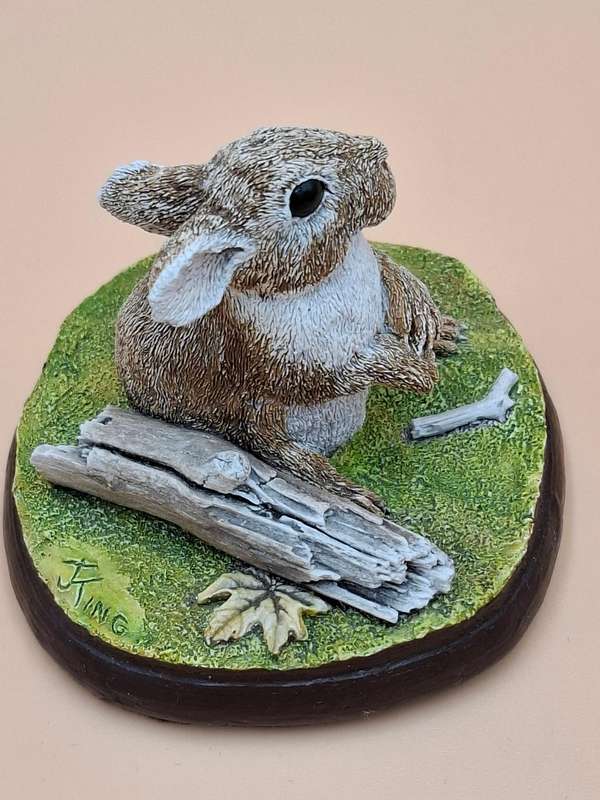Vintage Hand Painted Resin Sculpture of A Rabbit - Artist James Kendall King c. 1980 to 1989