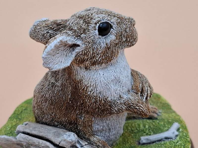 Vintage Hand Painted Resin Sculpture of A Rabbit - Artist James Kendall King c. 1980 to 1989
