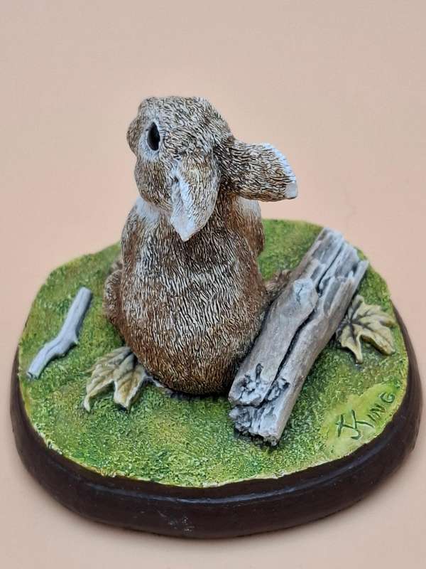 Vintage Hand Painted Resin Sculpture of A Rabbit - Artist James Kendall King c. 1980 to 1989