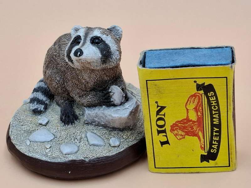 Vintage Hand Painted Resin Sculpture of A Raccoon - Artist James Kendall King c. 1980 to 1989