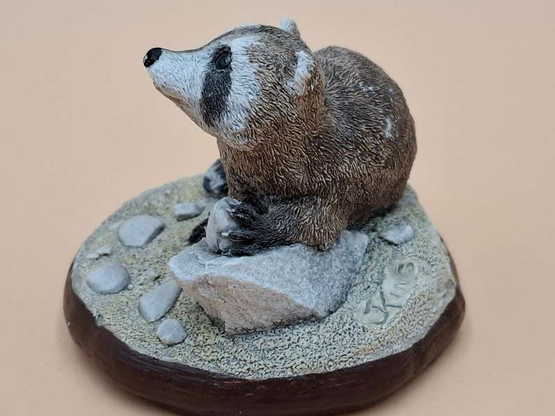 Vintage Hand Painted Resin Sculpture of A Raccoon - Artist James Kendall King c. 1980 to 1989