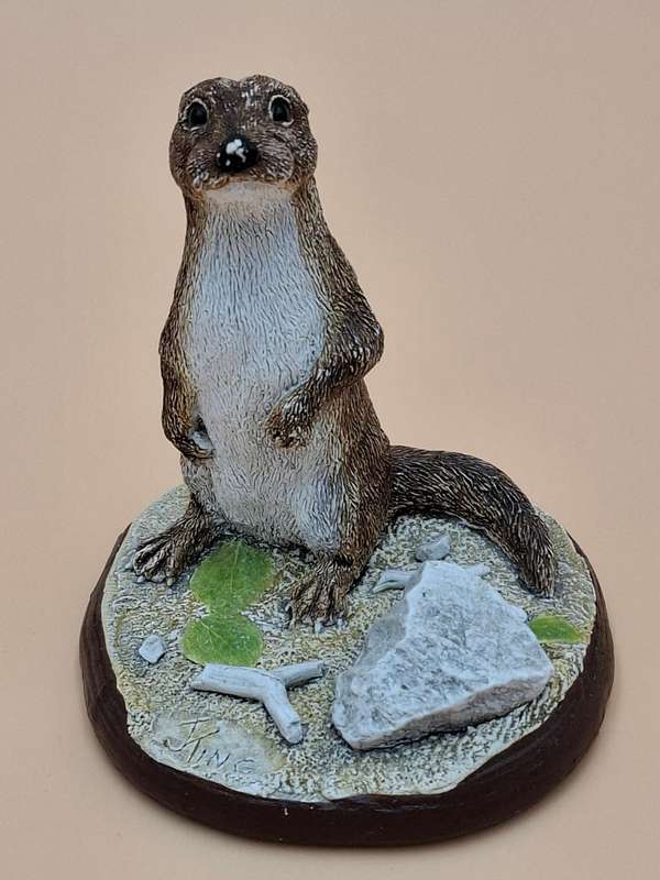 Vintage Hand Painted Resin Sculpture of an Otter - Artist James Kendall King c. 1980 to 1989