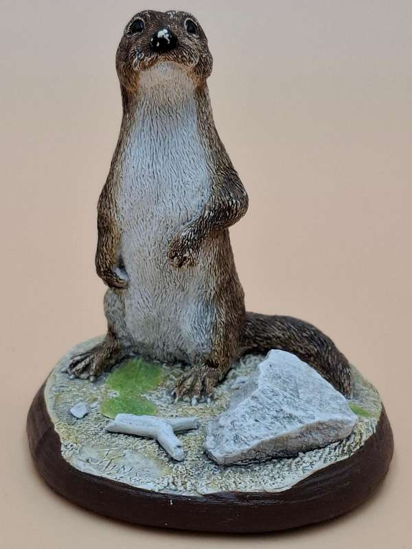 Vintage Hand Painted Resin Sculpture of an Otter - Artist James Kendall King c. 1980 to 1989