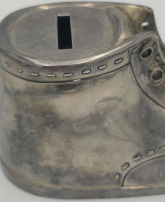 Vintage Silver Plated Baby Bootie Shoe Money Box - Great Condition