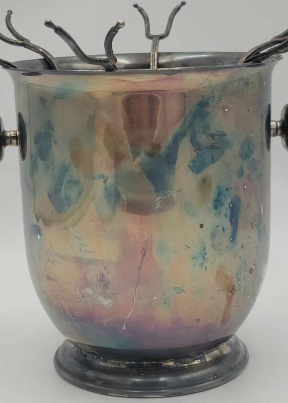 Vintage Silver Plated Ice Bucket - Round Handles & Inner Holder for 6x Glasses