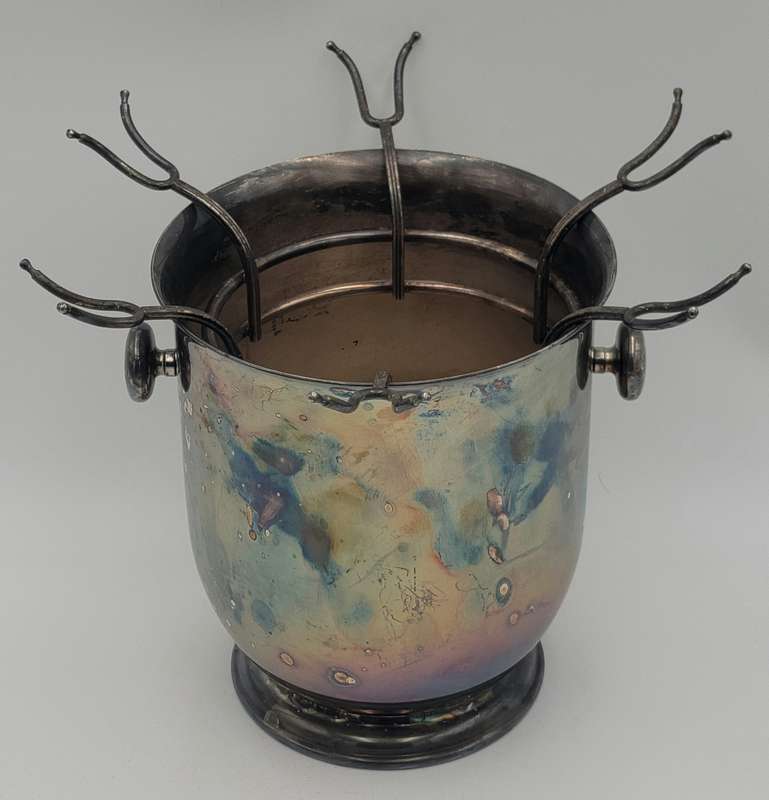 Vintage Silver Plated Ice Bucket - Round Handles & Inner Holder for 6x Glasses