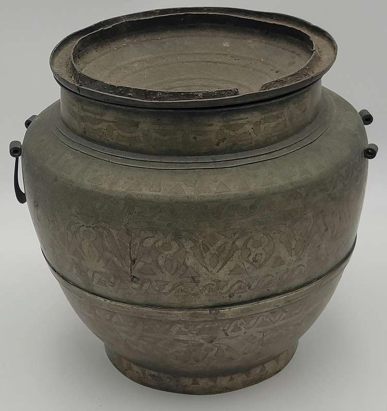 Antique Cast Brass Gadur Vessel with Lid - 51.5cm H - Intricate Inlaywork  - Rare find
