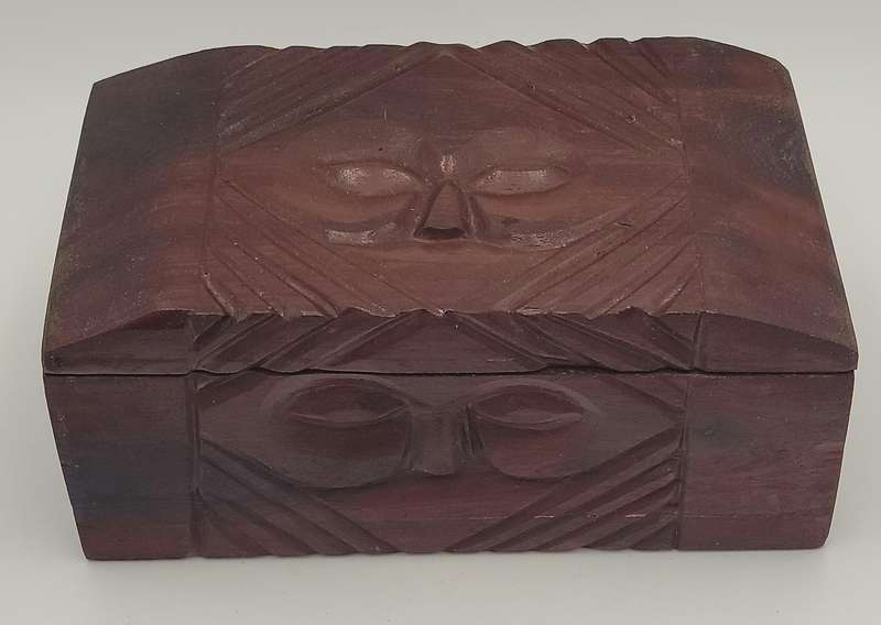 African Timber Jewelry Box - Carved Pattern on the Lid & Front