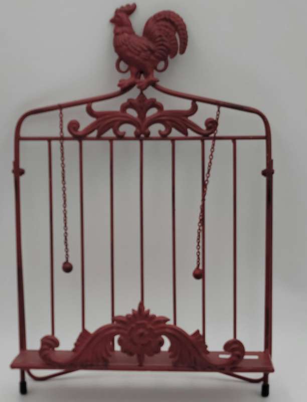 Vintage Red Rooster Metal Recipe Book Stand - Vibrant Colour - Lovely Boho Style